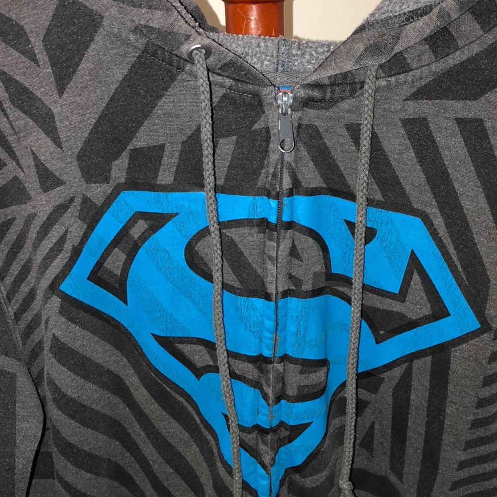 Gray and Black Superman Zip Up Hoodie Blue Logo - Picture 2 of 3